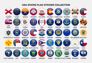 USA State Sticker Collection Design Template. States Flag Sticker of United States of America
