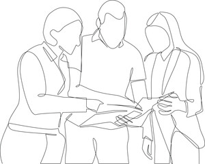 One continuous line drawing of people’s discussion for a found solution. Teamwork minimalist concept. Problem-solving business concept. Teamwork, vector graphic design illustration.