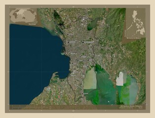 Metropolitan Manila, Philippines. High-res satellite. Labelled points of cities