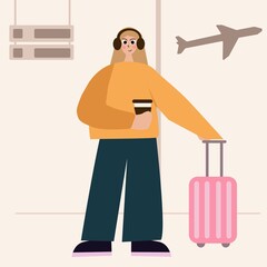 Travelling illusstration.Flat character at airport.Business concept airline