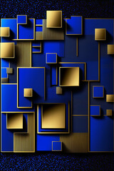 abstract geometric square and rectangle, glitters, royal blue background