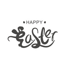 Bunny Easter decorated vector illustration. Trendy Easter design with typography, bunny and eggs in black linear lettering. Square poster, greeting card, header for any design.