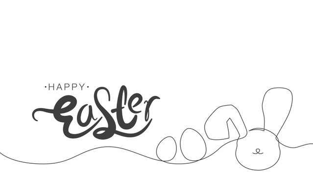 Easter Bunny Continuous One Line Drawing. Design of cute rabbit face and eggs linear style for spring. Minimalistic Vector illustration