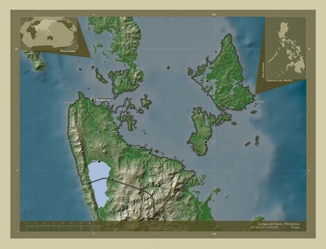 Surigao del Norte, Philippines. Labelled points of cities