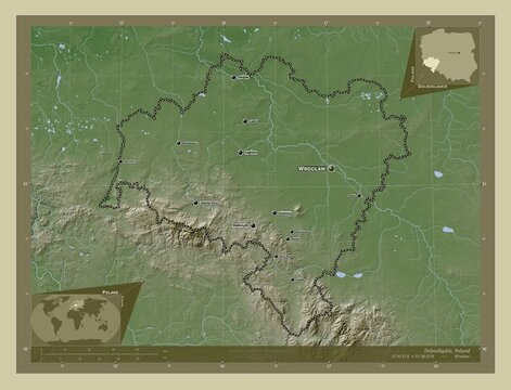 Dolnoslaskie, Poland. Labelled points of cities