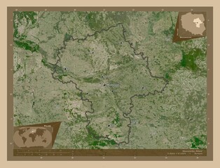 Mazowieckie, Poland. Low-res satellite. Labelled points of cities