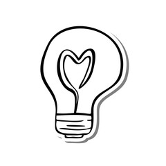 Doodle Line Light Heart on white silhouette and gray shadow. Vector illustration for decoration or any design.