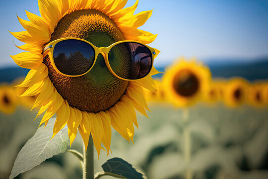 sunflower with sunglasses Generative AI
