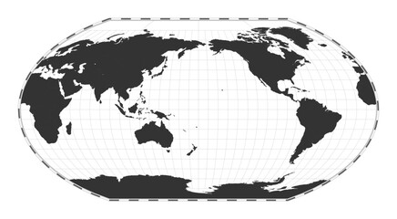 Vector world map. Wagner VI projection. Plain world geographical map with latitude and longitude lines. Centered to 180deg longitude. Vector illustration.