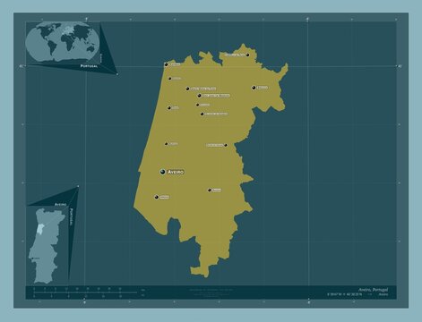 Aveiro, Portugal. Solid. Labelled points of cities