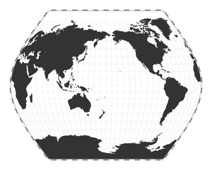 Vector world map. Ginzburg VIII projection. Plain world geographical map with latitude and longitude lines. Centered to 180deg longitude. Vector illustration.