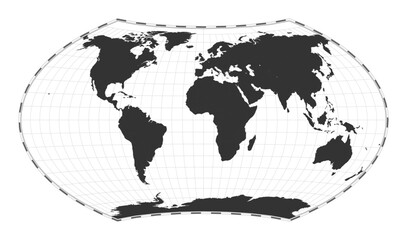 Vector world map. Wagner projection. Plain world geographical map with latitude and longitude lines. Centered to 0deg longitude. Vector illustration.