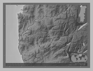 Viana do Castelo, Portugal. Grayscale. Labelled points of cities