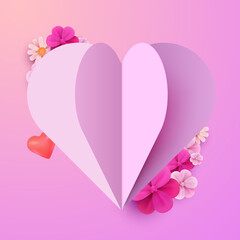 Colorful paper valentine heart with flowers.