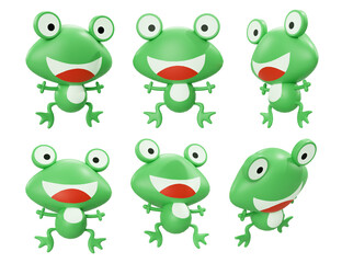 Cartoon Frog different angles transparent background high quality details - 3d rendering