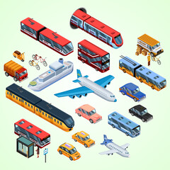 transport infographics isometric layout set