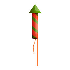 Fireworks rocket launch isolated on white background. Christmas green red firework rocket icon. Concept of new year celebrations, fun party, firecracker and safe pyrotechnics. Flat Vector illustration