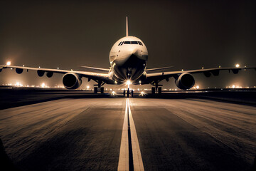 Fototapeta na wymiar Ein Flugzeug hebt von der Startbahn am Flughafen ab - Generative Ai