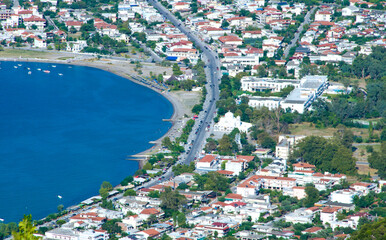 Panorama view cape of Kamena Vourla city and Aegean sea, tourist destination in Greece