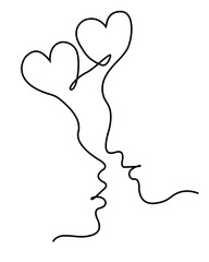line art heart shape, man and woman faces passion valentine, couple silhouette