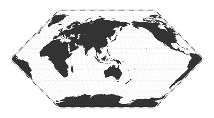 Vector world map. Eckert I projection. Plain world geographical map with latitude and longitude lines. Centered to 120deg W longitude. Vector illustration.