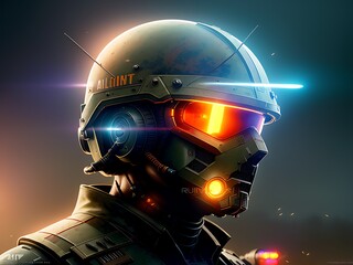 Action-packed scene of a fully equipped soldier ready for battle in the middle of a war-torn city generated by generative ai
