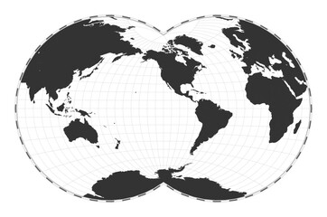 Vector world map. Van der Grinten IV projection. Plain world geographical map with latitude and longitude lines. Centered to 120deg E longitude. Vector illustration.
