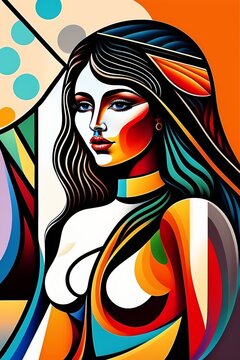 Make A Bold Statement With This Abstract Colorful Girl Picasso Style Painting. This Vibrant, Modern Piece Of Art Will Bring A Unique And Eye-catching Touch To Any Room. 