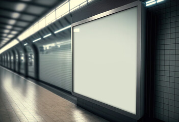Billboard, metro station, blank , mockup. Generative AI.