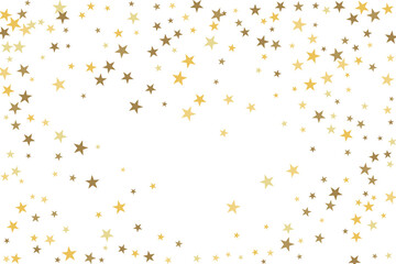 Star confetti. Gold casual confetti background. Bright design pattern.