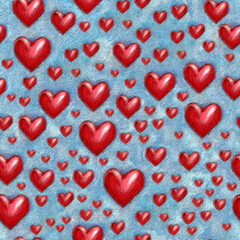 Hand drawn hearts Valentine seamless background