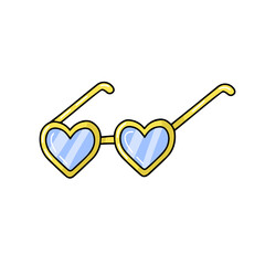 Cute yellow drawing women sunglass heart shape lens fashion summer retro vintage vector illustration isolated on a white background