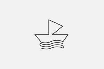 Illustration vector graphic of line art ocean wave and ship or sailboat