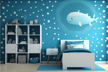 kids room with wall painting, ai generated