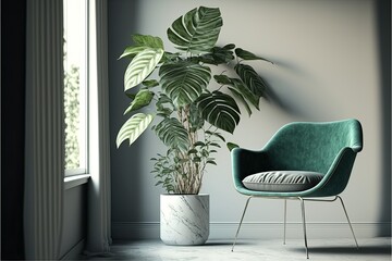 chair and plant in the room , ai generated