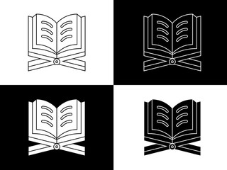 Art illustration design icon logo with silhouette concept symbol of book al quran