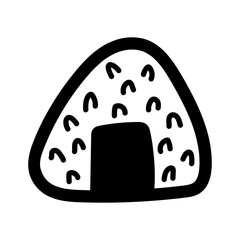 Asian food logo, simple doodle onigiri icon isolated on white background.