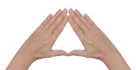 Working with Pyramid Healing Energy - female hands making a triangle shape with copy space png transparent file
