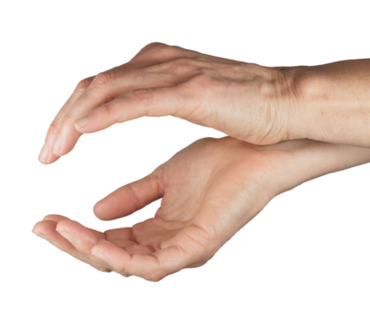 Female Energy Healer with hands gently cupped sensing healing energy isolated transparent png file
