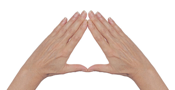 Working with Pyramid Healing Energy - female hands making a triangle shape with copy space png transparent file