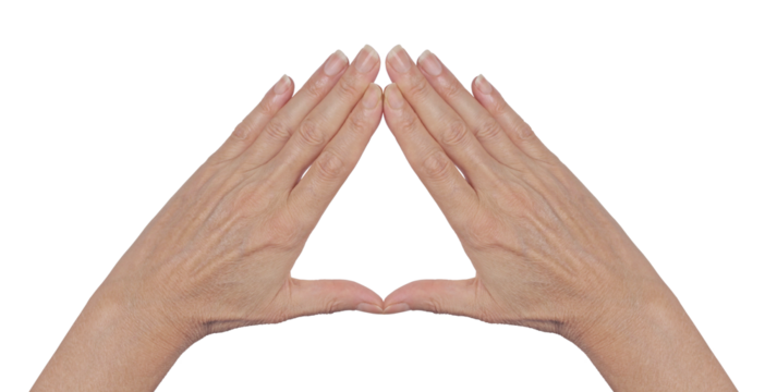 Working with Pyramid Healing Energy - female hands making a triangle shape with copy space png transparent file