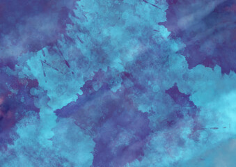 飛沫の見える鮮やかでダークな水色とネイビーの水彩風の背景素材