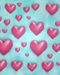 Valentine background with red hearts on the blue background. vertical backdrop