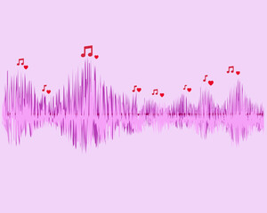 Music wave with melody and red heart