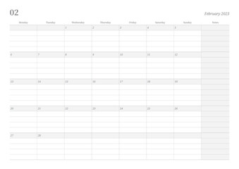 January 2023 simple design digital and printable calendar template illustration. Notes, scheduler, diary, calendar, memo, planner document template background. 