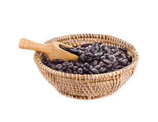  black coffee beans in basket   isolated on  transparent png