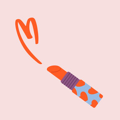 Orange lipstick with Love  Pattern and Blue Background Painting Heart 
