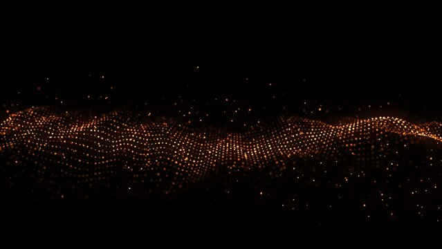 Gold wave of particles and lines. Big data visualization. Abstract background with a dynamic wave. 3d rendering.