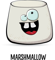 funny cartoon cute marshmallow character isolated on white background. My name is marshmallow vector concept. vector summer funky marshmallow food character