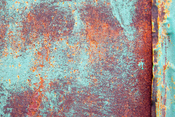 Oxide steel texture for background. Rusty metal panel with streaks of rust. Corrosive and oxidizer board for design.	